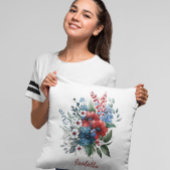 カスタムかわいらし水彩赤青白フローラ クッション