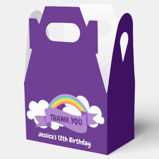 カスタムかわいらし紫レインボーバースデーパーティー フェイバーボックス (オープン)