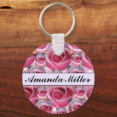カスタムかわいらしPink Rosesの名前、イニシャルKeychain キーホルダー (正面)