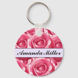 カスタムかわいらしPink Rosesの名前、イニシャルKeychain キーホルダー