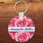 カスタムかわいらしPink Rosesの名前、イニシャルKeychain キーホルダー (正面)