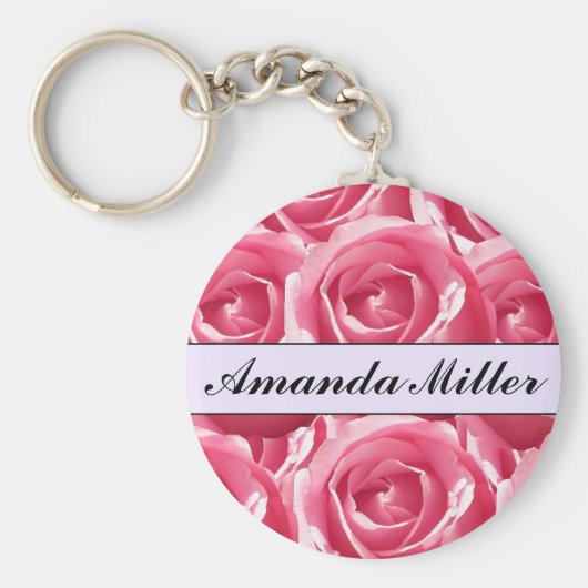 カスタムかわいらしPink Rosesの名前、イニシャルKeychain キーホルダー (正面)