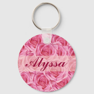 カスタムかわいらしPink Rosesの名前、イニシャルKeychain キーホルダー