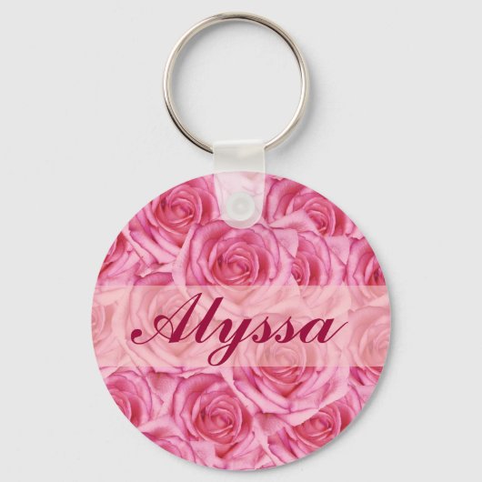 カスタムかわいらしPink Rosesの名前、イニシャルKeychain キーホルダー (正面)
