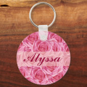 カスタムかわいらしPink Rosesの名前、イニシャルKeychain キーホルダー (正面)