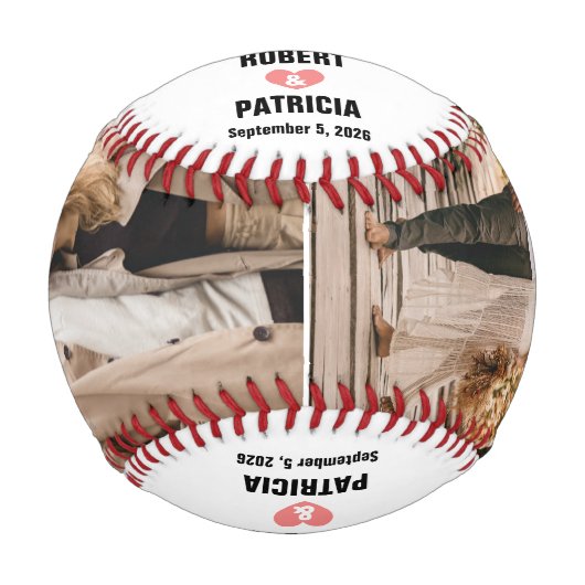 カスタムが次の夫婦の名前と写真を捕まえる 野球ボール (正面)