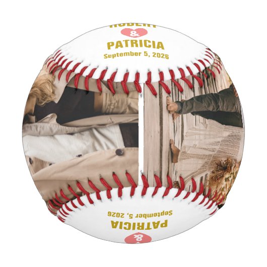 カスタムが次の夫婦の名前と写真を捕まえる 野球ボール (正面)