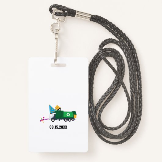 カスタムごみトラック誕生日パーティーパスお願い バッジ (裏面ランヤード)