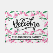 カスタムさくらんぼピンクフローラ歓迎 ドアマット (正面)