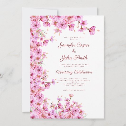 カスタムさくらんぼブロッサム桜ピンクフローラ結婚ズ 招待状 (正面)