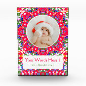カスタムすてきレッドグリーンブルークリスマスデコールギフト フォトブロック (正面)