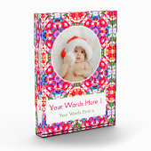 カスタムすてきレッドグリーンブルークリスマスデコールギフト フォトブロック (左)