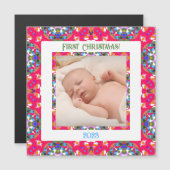 カスタムすてき初めてのクリスマス磁気フォトフレーム (正面/裏面)