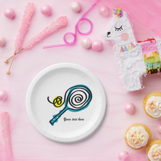 カスタムでかわいいテニスラケットの誕生会のプレート ペーパープレート (パーティー)