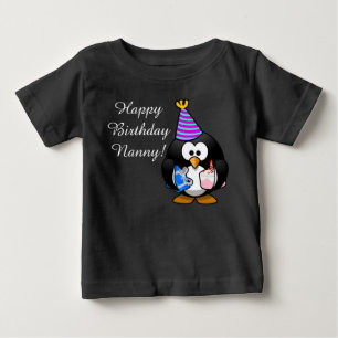 カスタムでかわいいハッピーバースデーの乳母のベビーのペンギン ベビーTシャツ