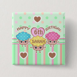 カスタムでかわいい誕生日の女の子のかわいいのカップケーキボタン 缶バッジ