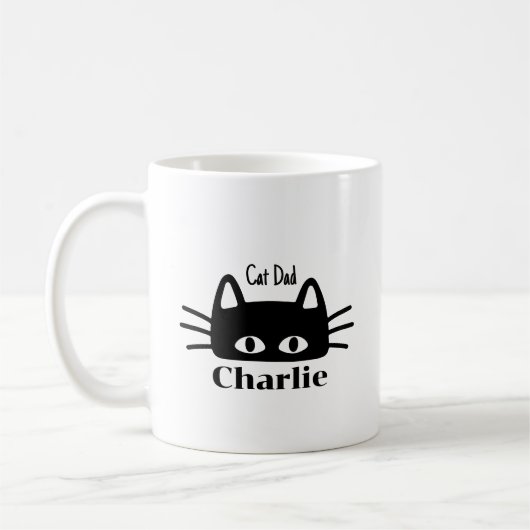 カスタムできる猫の名前入りCat Dadグッズ コーヒーマグカップ (左)