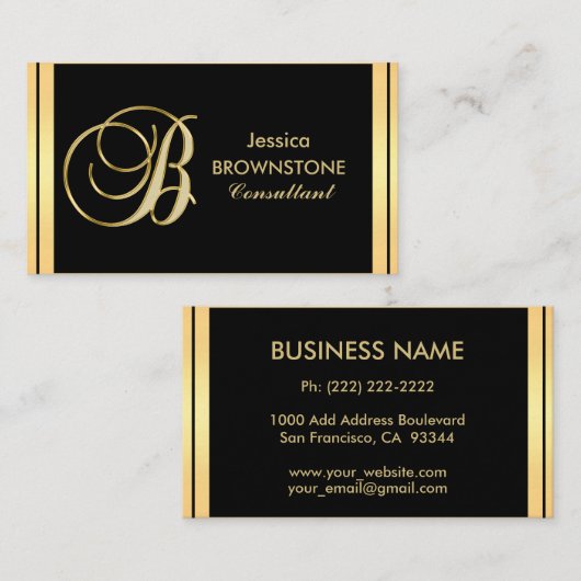 カスタムでエレガントでモノグラムのな金ゴールドのドイツ体「B 名刺 (正面/裏面)