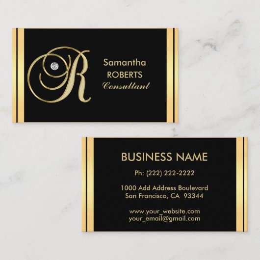 カスタムでエレガントでモノグラムのな金ゴールドのドイツ体「R 名刺 (正面/裏面)