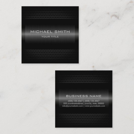 カスタムでエレガントで黒いステンレス製の金属 スクエア名刺 (正面/裏面)