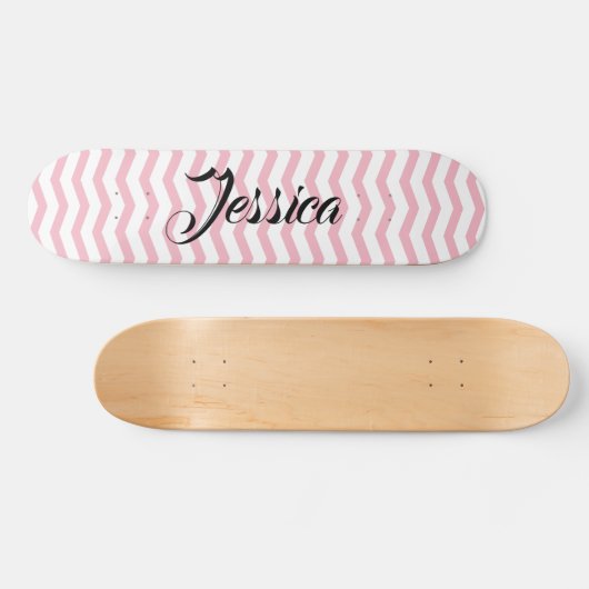 カスタムでガーリーなピンクのシェブロンパターンスケートボードのデッキ スケートボード (横)