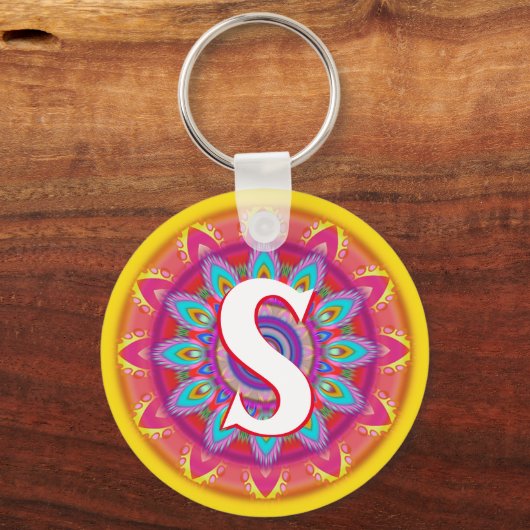 カスタムでサイケデリックな最初のボタンのキーホルダーの黄色 キーホルダー (正面)