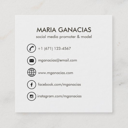 カスタムでシンプルな写真社会的な媒体の名刺 スクエア名刺 (裏面)