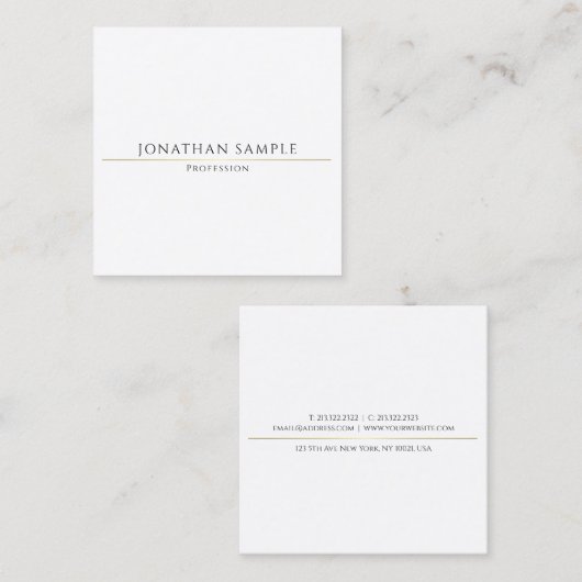 カスタムでシンプルな正方形のデザインの金ゴールドのテンプレートの贅沢 スクエア名刺 (正面/裏面)