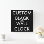 カスタムでパーソナライズで黒く大きい正方形の柱時計 スクエア壁時計 (ホーム)