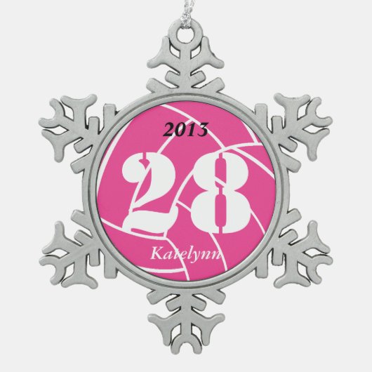 カスタムでパーソナライズなピンクのバレーボールのオーナメント スノーフレークピューターオーナメント (正面)