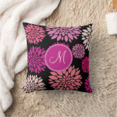カスタムでパーソナライズなモノグラムのピンクの紫色の花 クッション (ブランケット)