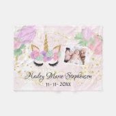 カスタムでパーソナライズなユニコーンの女の赤ちゃんの写真 フリースブランケット (正面(横))