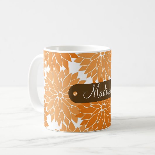 カスタムでパーソナライズな一流のオレンジ花の花 コーヒーマグカップ (正面左)