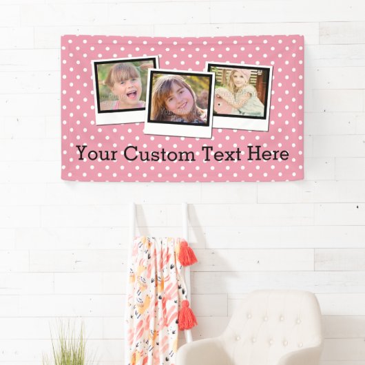 カスタムでパーソナライズな女の子のピンクの水玉模様3の写真 横断幕 (インサイチュ)