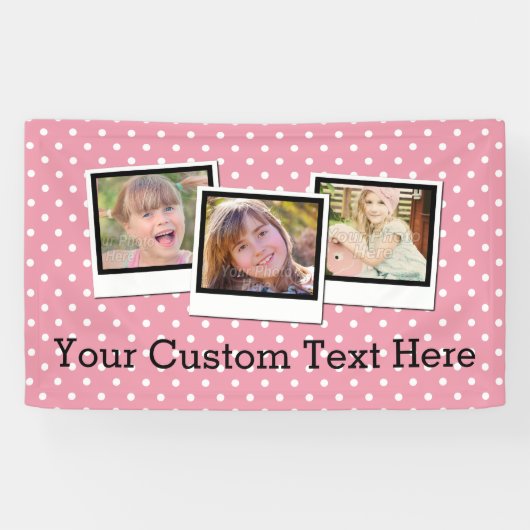 カスタムでパーソナライズな女の子のピンクの水玉模様3の写真 横断幕 (横)