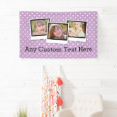 カスタムでパーソナライズな女の子の紫色の水玉模様3の写真 横断幕 (インサイチュ)