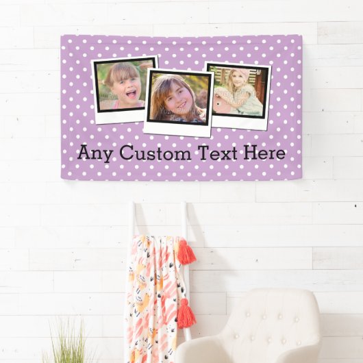 カスタムでパーソナライズな女の子の紫色の水玉模様3の写真 横断幕 (インサイチュ)