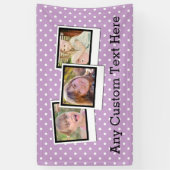 カスタムでパーソナライズな女の子の紫色の水玉模様3の写真 横断幕 (縦)