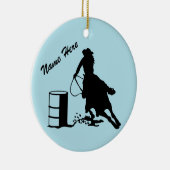 カスタムでパーソナライズな女性のカーボーイのバレルのレーサー セラミックオーナメント (右)