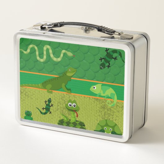 カスタムでパーソナライズな男の子のハ虫類のヘビのトカゲのカエル メタルランチボックス (裏面)
