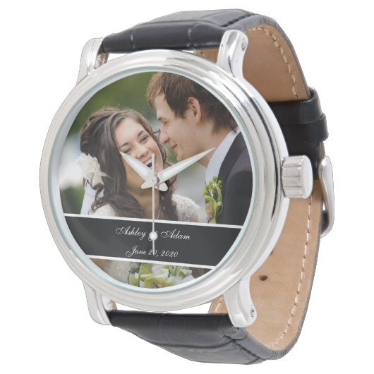カスタムでパーソナライズな結婚式の写真の記念品 腕時計 (アングル)