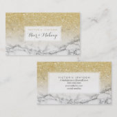カスタムでフェイクな金ゴールドのグリッターのグラデーションで白い大理石の化粧 名刺 (正面/裏面)