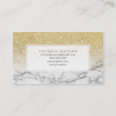 カスタムでフェイクな金ゴールドのグリッターのグラデーションで白い大理石の化粧 名刺 (裏面)