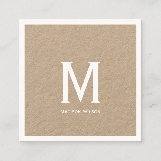 カスタムでモノグラムので素朴なクラフト スクエア名刺 (正面)