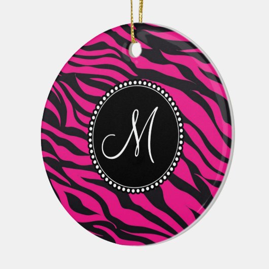 カスタムでモノグラムのな最初のショッキングピンクの黒のシマウマ セラミックオーナメント (左)