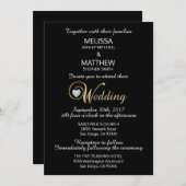 カスタムで上品でエレガントで黒い金ゴールドのダイヤモンド結婚式 招待状 (正面/裏面)