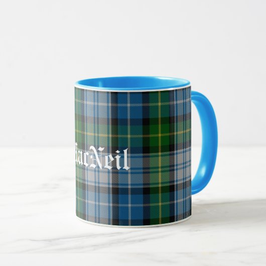 カスタムで伝統的なMacNeilのタータンチェック格子縞のマグ マグカップ (正面右)