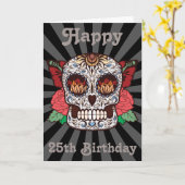カスタムで幸せな第25誕生日の砂糖のスカルカード カード (黄色い花)