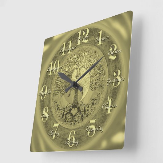 カスタムで感動的な単語の生命の樹 スクエア壁時計 (傾斜)