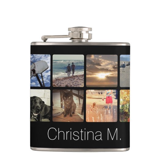 カスタムで数々のな写真のモザイク写真のコラージュ フラスク (正面)